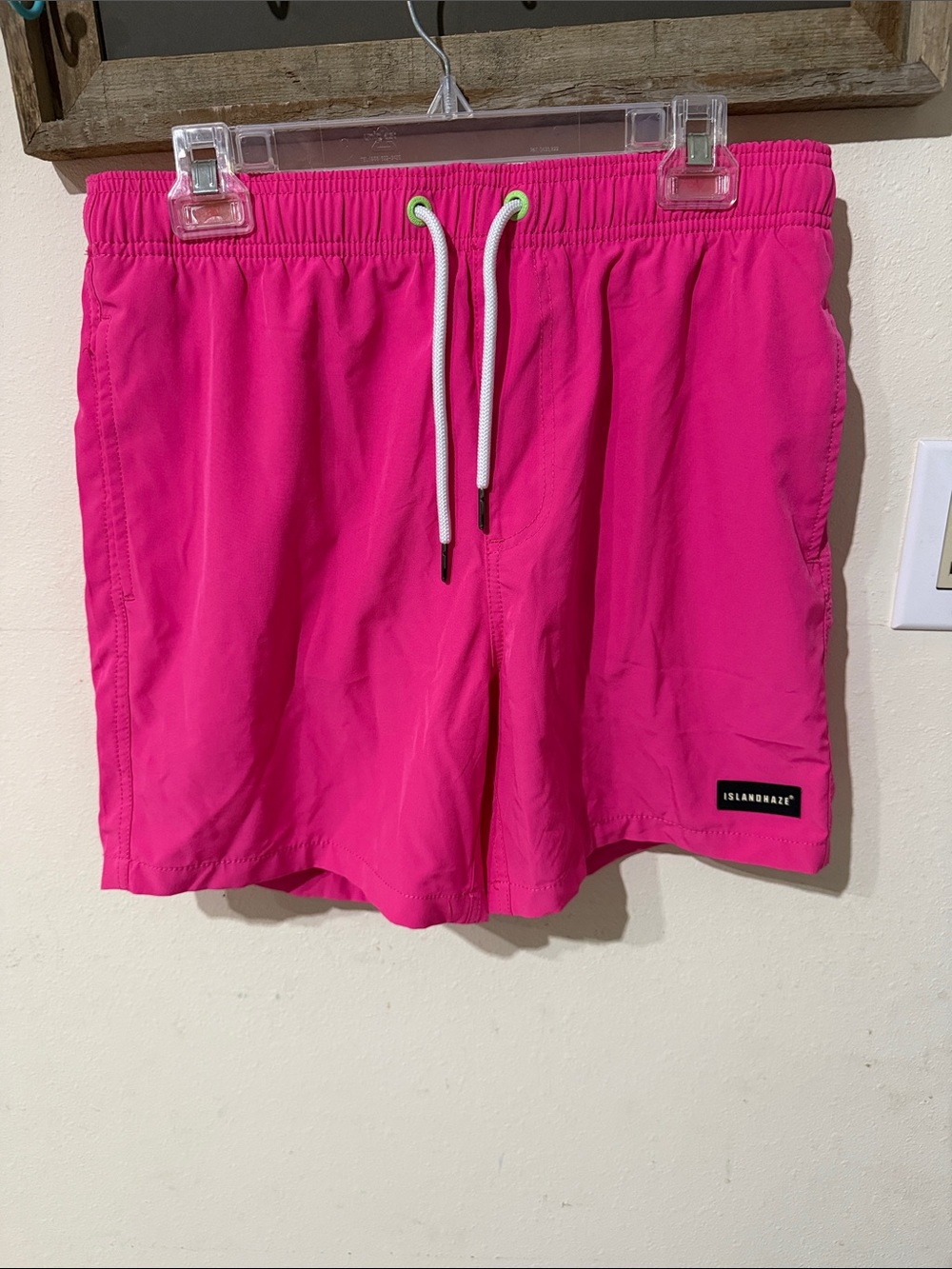Islandhaze Men’s Neon Pink Green Hybrid Swim Shorts with Liner